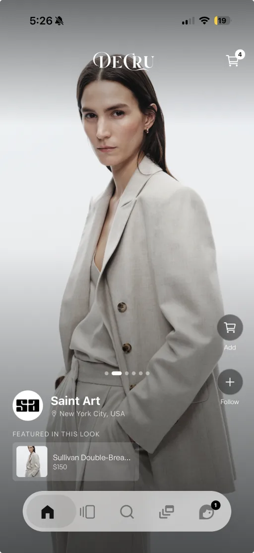 DECRU app — the explore feed of independent brands (blurred preview)
